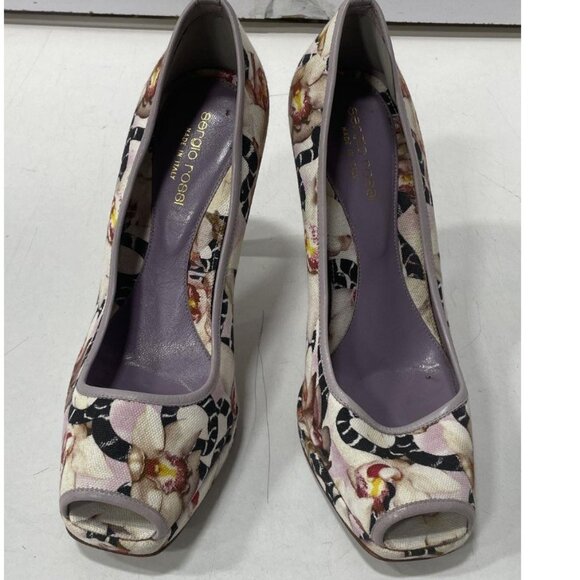 Sergio Rossi Multicolor Floral Print Peep-Toe Heels | Size 38½ (US 7.5) - Picture 2 of 9